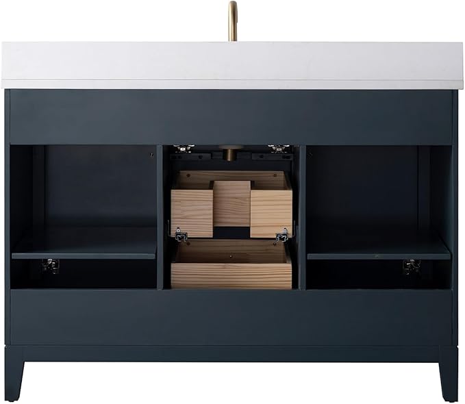 Vanity Art 48" Bathroom Vanity with Single Sink & Arabescato White Engineered Stone Top, Soft Closing Door, Solid Wood Frame, Golden Brushed Handles, Vintage Spruce Blue VA8148-VSB-GB