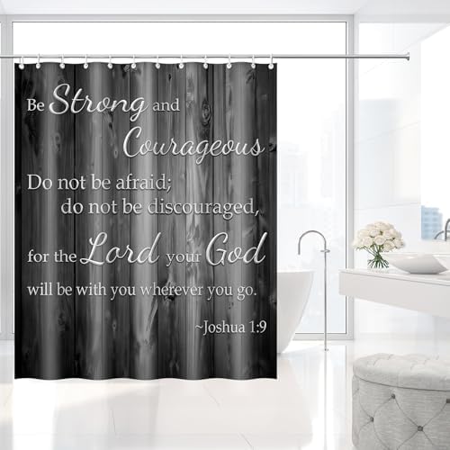 Be Strong and Courageous Rustic Wood Shower Curtain with Hooks 72 x 72 Inch
