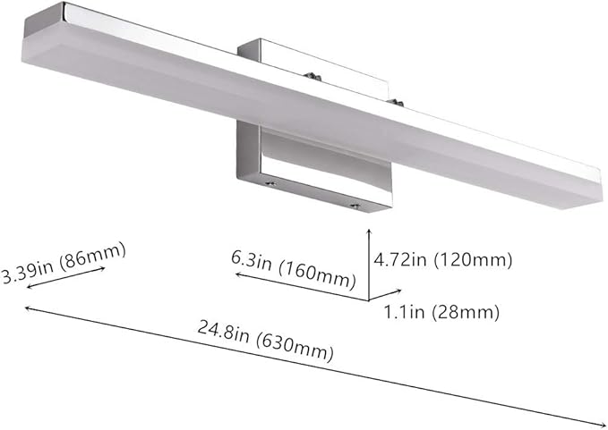 mirrea 24in Modern LED Vanity Lights for Bathroom Chromed,Warm White 3000K | Over Mirror,ETL listed,Dimmable, 24watts,Eye-friendly,Frosted acrylic shade,Rust-resistant,Moisture-resistant
