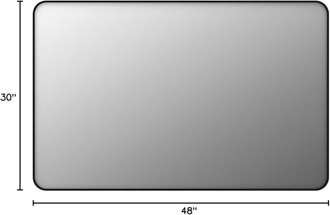 48x30 Inch Black Framed Mirror for Wall | Matte Black Bathroom Rectangle Mirror, Rounded Corner, Anti-rust, Shatterproof, HD Glass (Horizontal/ Vertical)