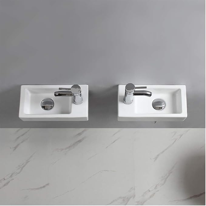 Wall Hung Basin Sink Small Cloakroom Basin Rectangle Ceramic Wash Basin Right Hand (Left Hand)