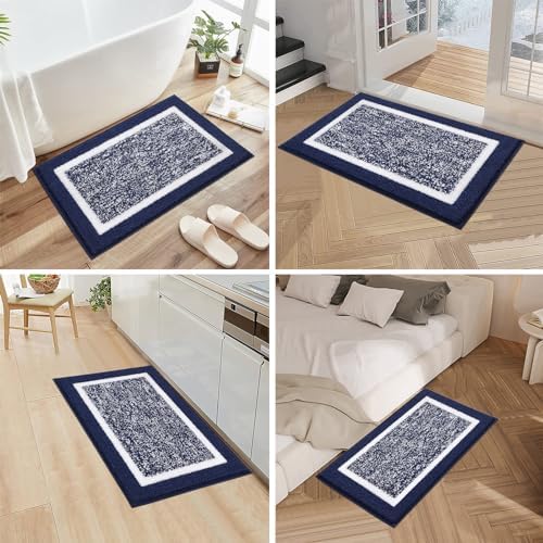 Pauwer 3 Piece Bathroom Rug Set, Non Slip Washable Bath Mat, Navy