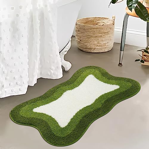 HAOCOO Bath Mats for Bathroom Non Slip, 18x25 inch Green Gradient Irregular Shape Cute Bath Mat, Microfiber Washable Absorbent Carpet Floor Mats for Bathroom Indoor Door Mat Sink Tub Shower