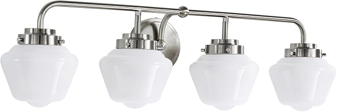Bathroom Vanity Light Fixtures: 4-Lights Brushed Nickel Vintage Light Fixtures for Bathroom Above Mirror, Wall Lights Indoor with Frosted Milky Glass for Bath Bedroom