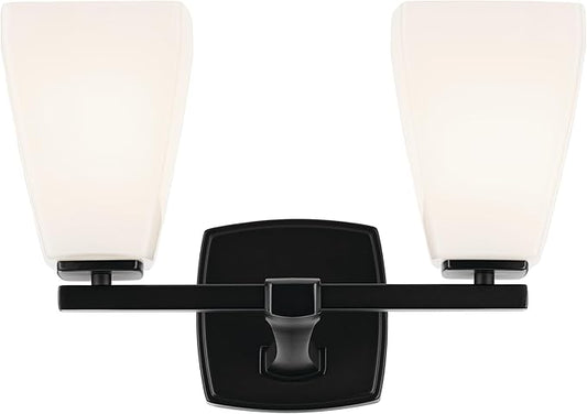 Kichler Marant 14.25" 2-Light Vanity Light with Opal Glass in Black, for Bathroom, Powder Room, Over a Mirror, (14.25" W x 9.5" H), 55215BK