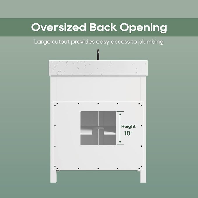 30 Inch White Bathroom Vanity with Sink, Solid Wood | Farmhouse Pre Assembled Vanity Bathroom with Soft Closing Doors, Vanity for Bathroom, Apron Farm Sink