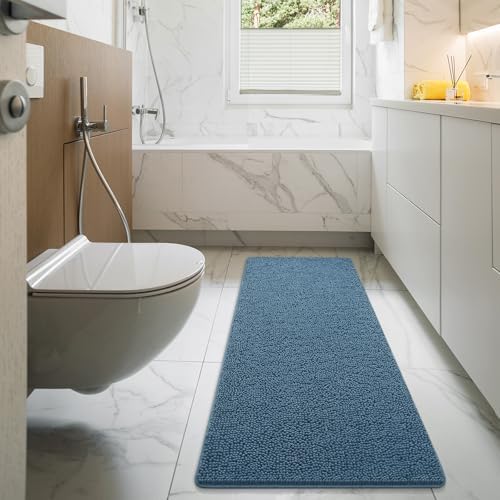 LOCHAS Luxury Bathroom Rug Shaggy Bath Mat 24 x 60 Inch, Denim Blue