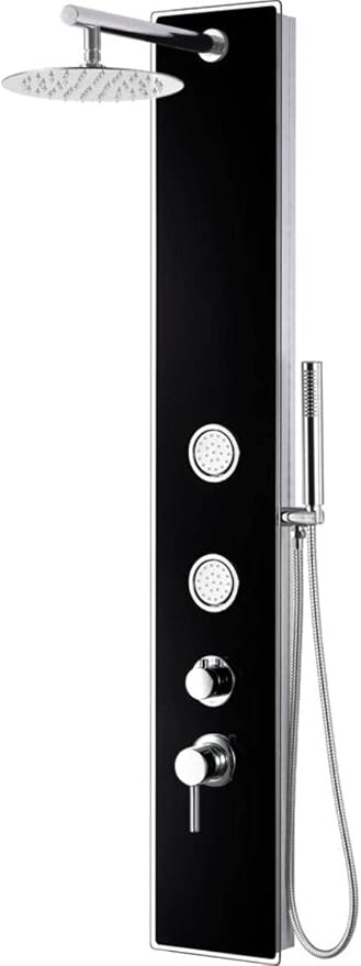 ALFI brand ABSP55B Black Glass Shower Panel with 2 Body Sprays and Rain Shower Head