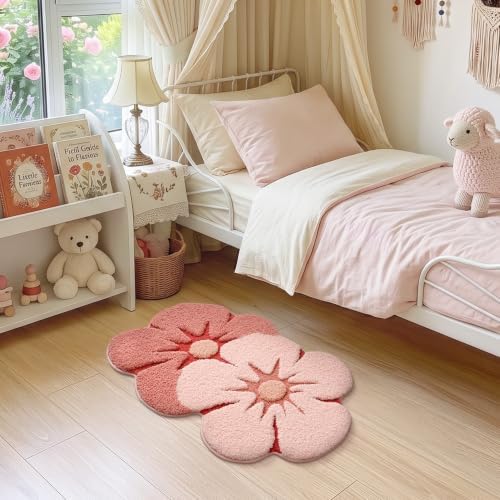 LUMI Flower Bathroom Rug, Absorbent Non Slip Bath Mat, 20"x32", Pink Flower