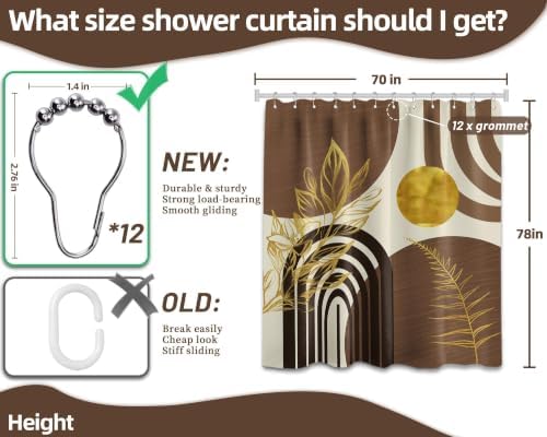 Brown and Gold Extra Long Shower Curtain, Tall 72X78 in, Mid Century