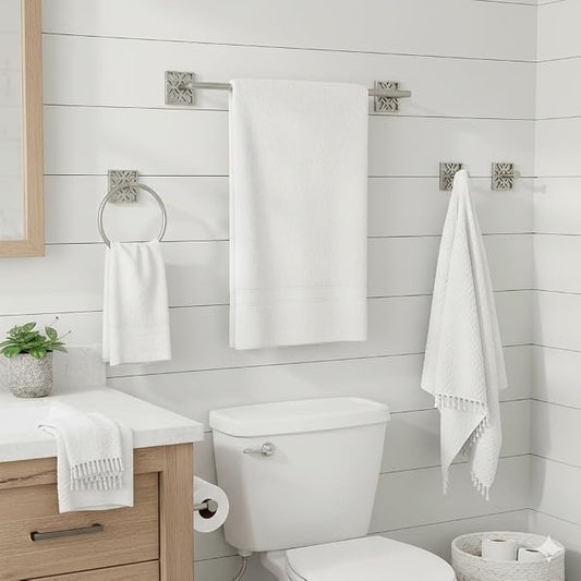 Autumn Alley 5 Pieces Nickel Bathroom Accessories Set, Wall Mounted – Silver Toilet Paper Holder, Chrome Bath Towel Holder, Brushed Nickel Towel Ring & Silver Bathroom Hardware Set Complete