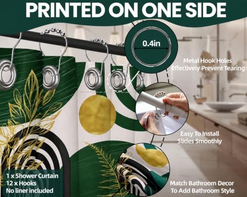 Olive Green and Gold Shower Curtain, 72x72 in, Mid Century Modern