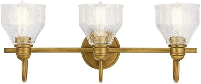 Kichler Lighting 45973NBR Avery - 3 Light Bath Vanity Approved for Damp Locations - with Vintage Industrial Inspirations - 9.25 inches Tall by 24 inches Wide, Finish Color: Natural Brass