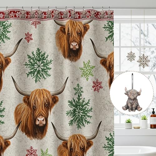 Roowest 12 Pcs Highland Cow Shower Curtain Hooks, Stainless Steel Hangers