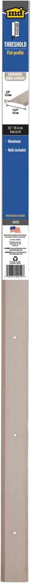M-D Building Products 49010 1-3/4 in. x 1/8 in. x 36 in. Satin Nickel Aluminum Flat Profile Threshold for Interior Doorways