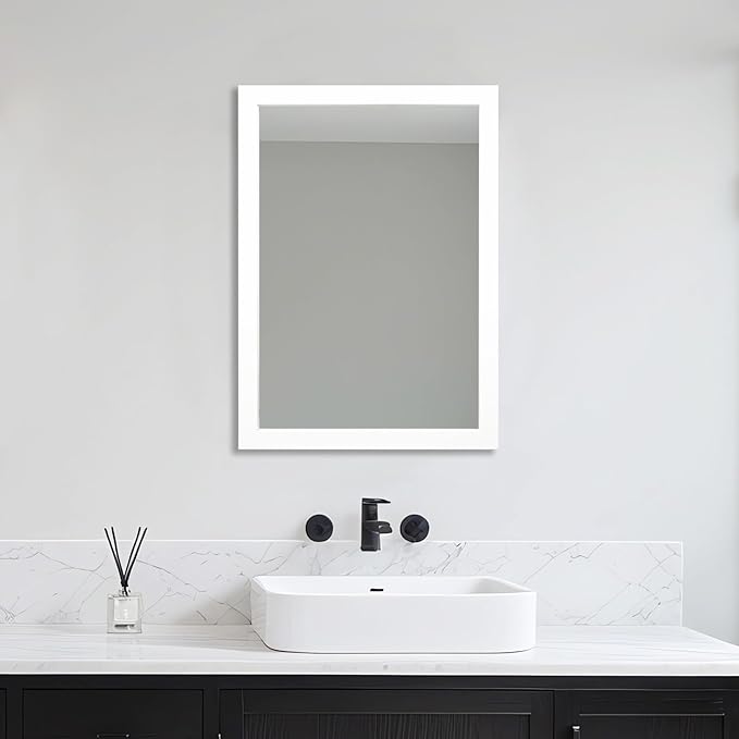 Bathroom Mirror for Over Sink 28x20 Inch Rectangular Wall Mirror, White | Decorative Wall Mounted Mirror, Hangs Horizontally or Vertically for Vanity, Entryway, Restroom