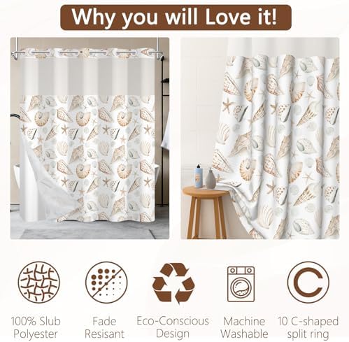 No Hook Shower Curtain with Snap in Liner 71x74 Inch
