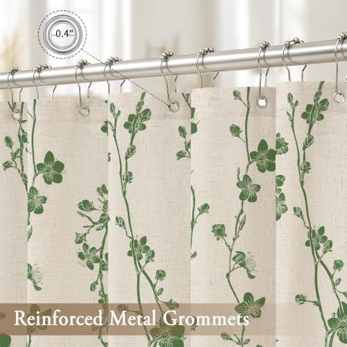 Gibelle Green Farmhouse Linen Shower Curtain, Boho Floral Fabric, 36 x 72