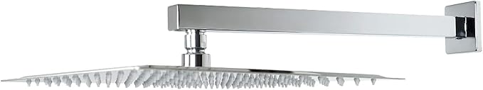 Shower Head with Extension Arm, High Pressure Square with ShowerArm, Stainless Steel Rainfall -Waterfall Full Body Coverage (12'' Shower with 16'' Arm, Chrome)