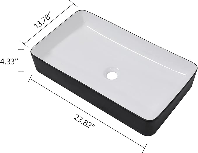 Lordear Rectangular Vessel Sink 24X14 Inches Black and White Above Counter Bathroom Sink Lavatory Vanity Basin