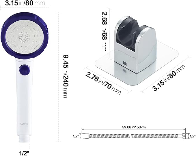 RV & Camper High Pressure Handheld Shower Head with Pause Button | 3 Spray Modes with ON/OFF Switch, Detachable Dog Shower Attachment, Pet Shower Wand with Bracket & Hose, White & Blue