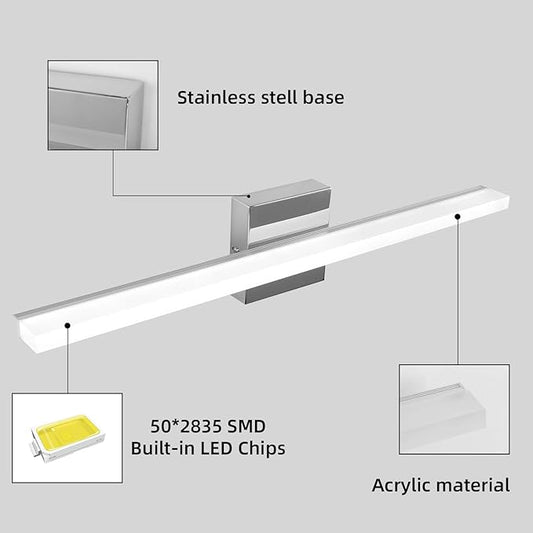 LED Bathroom Vanity Light 16inch Over Mirror Lighting Fixture Modern Indoor Chrome 10W 5000K Cool White Wall Sconce for Bathroom Bedroom Living Room