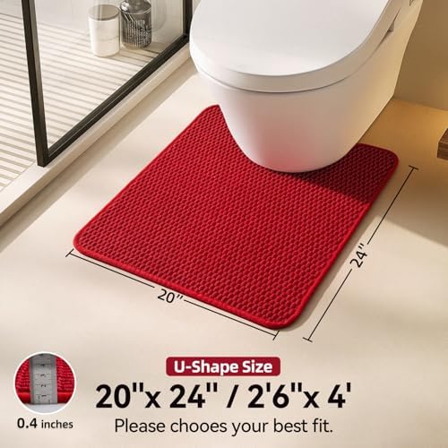 Triohero Toilet Rug, Thin Toilet Rugs U Shaped Washable Non Slip Absorbent Quick Dry Low Pile Toilet Mat, Red 20"x24" U Shape