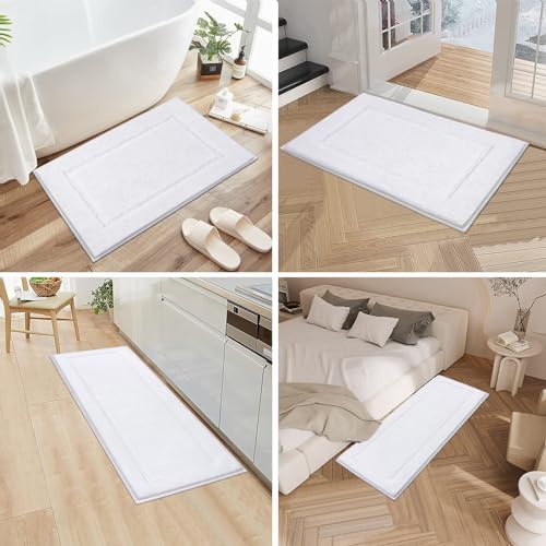 Pauwer Bathroom Rugs 3 Piece Set, Non Slip Washable Bath Mat, White