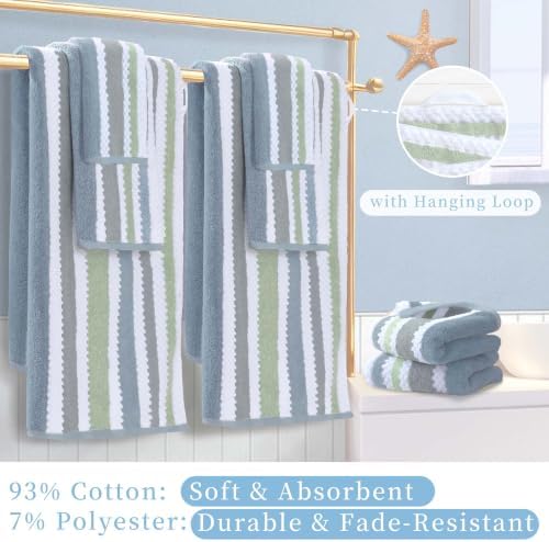 VOOVA & MOVAS Waffle 3PC Towel Set, Cotton, Navy Grey Green White