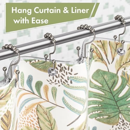 Amazer Shower Curtain Rings, Rust-Resistant Metal Double Shower Hooks for Curtain Rolling Shower Curtain Hooks Rings Shower Rings for Bathroom Shower Curtain Rod, Matte Nickel, Set of 12 Rings
