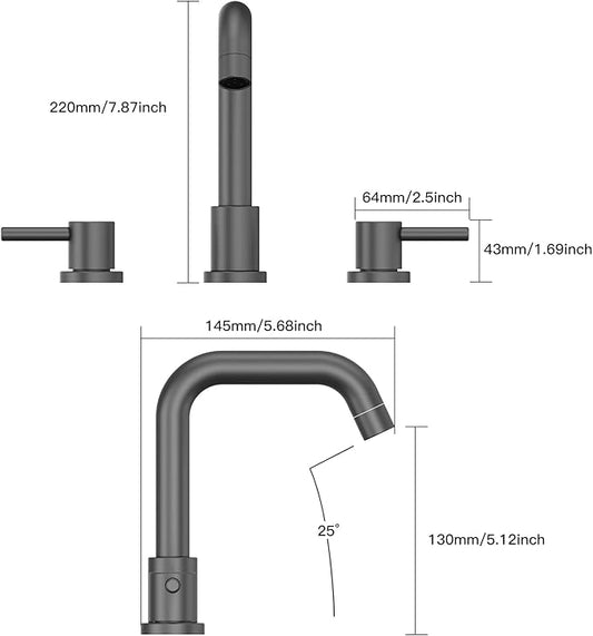 Bathroom Sink Faucet, Faucet for Bathroom Sink, Widespread Bathroom Faucet 3 Hole with Stainless Steel Pop Up Drain and cUPC Lead-Free Hose,Matte Black Bathroom Faucets