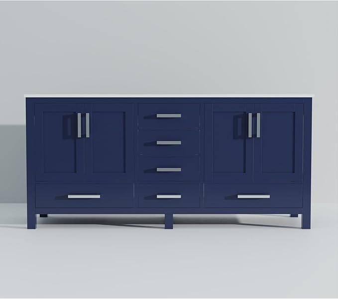 Jacques 72 in. W x 22 in. D Navy Blue Double Bath Vanity and White Quartz Top