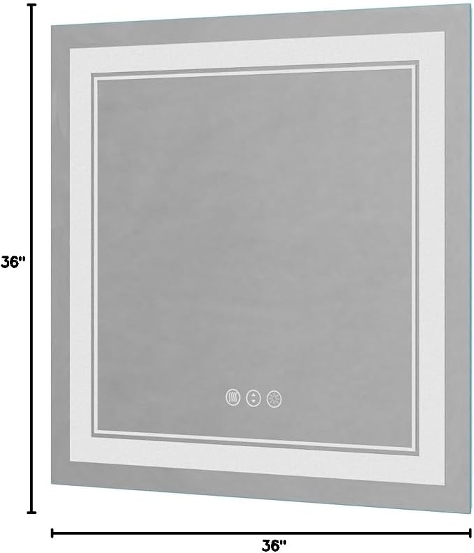 36x36 Inch RGB LED Bathroom Mirror with Lights | Front and RGB Backlit, Dimmable, Memory, Anti Fog, Shatterproof, Horizontal/Vertical, Lighted Mirrors for Bathroom Wall