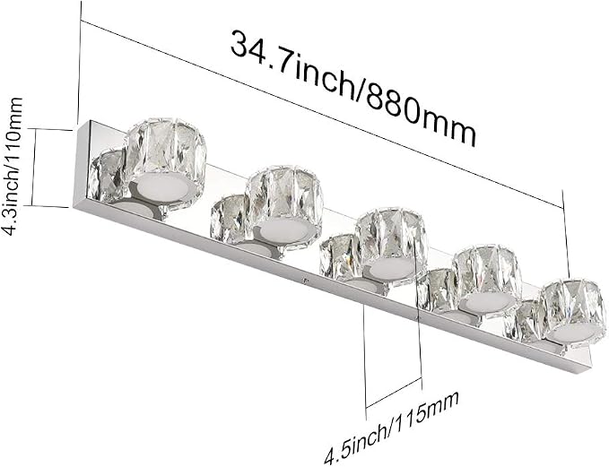 Aipsun 5 Lights Crystal Vanity Lights Modern LED Vanity Lights for Bathroom Vanity Lighting Fixtures Modern Bathroom Wall Light