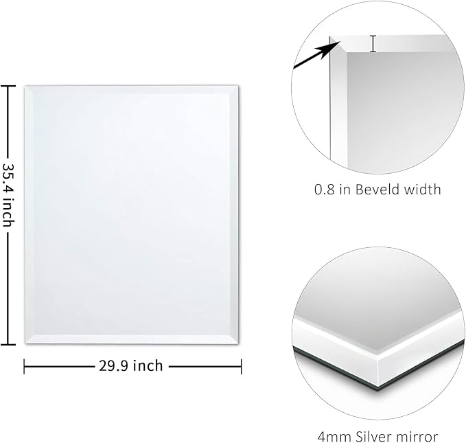 30x36 Inch Bathroom Mirrors for Over Sink, Frameless Mirrors for Wall | Beveled Bathroom Mirror, Bathroom Vanity Mirror for Bedroom Living Room Entryway Home Decor