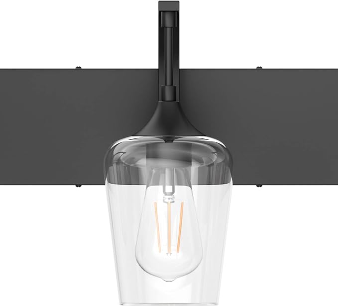 Ralbay Matte Black Bathroom Vanity Light 4-Lights Industrial Black Vanity Lights Clear Glass Vintage Edison Matte Black Wall Mount Light Fixtures for Bathroom