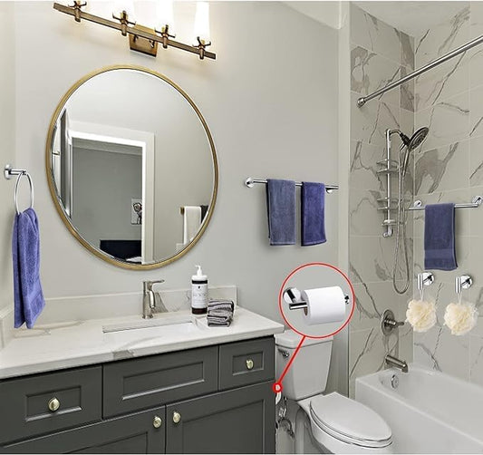 12 Pieces Polished Chrome Bathroom Hardware Accessories Set Hand Towel Ring 16&23.6 inch Round Towel Bar Toilet Paper Holder Towel Hooks 4 Pieces SUS 304 Stainless Steel,Heavy Duty,Wall Mounted