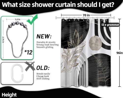 Black and White Extra Long Shower Curtain, Tall 72X96 in, Mid Century