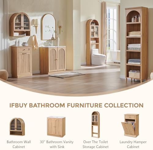 IFBUY 30 Inch Arched Bathroom Vanity with Sink, Fluted Design, Natural Oak