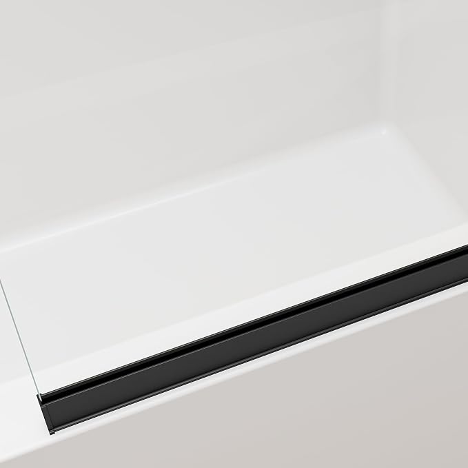Bathtub Shower Screen 35" x 60" Shower Tub Wall Panel Matte Black | Tempered Glass 3/8 inch, Half Frameless Shower Wall Panel, Easy to clean Coating, Fixed Glass Shower Door With Hardware