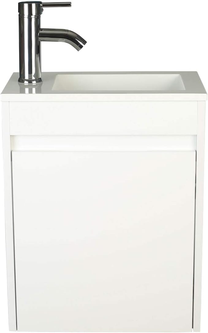UEV Small Bathroom Vanity Wall Mounted, White, 16*9.8*20.3 in (L*W*H), Modern Style with Ceramic Sink and Chrome Faucet