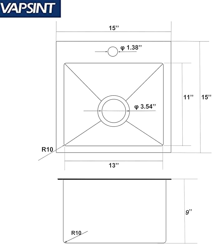 VAPSINT 15x15 Inch Black Drop In Bar Sink, Single Bowl Top Mount Handmade Gunmetal Black Wet Bar Prep RV Sink, 16 Guage Stainless Steel Outdoor Small Kitchen Sinks with Grid & Drain Strainer