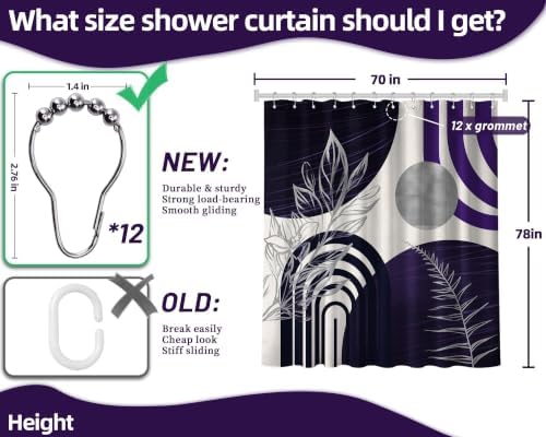 Dark Purple and Grey Extra Long Shower Curtain, Tall 72X78 in