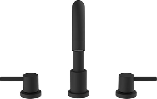 Two Handles Widespread 8 inch Bathroom Faucet,Split Lavatory Sink Faucet,Pop Up Drain,cUPC Supply Line,360°Swivel Spout,Round Arc Tube Matte Black