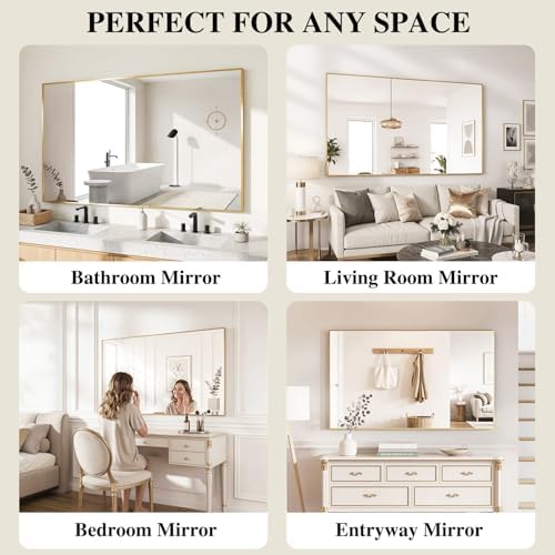 Koonmi Gold Mirrors for Wall, 30x36 Inch Bathroom Mirror, Rectangular Wall Mirror for Living Room Bedroom Bathroom, Hangs Horizontally or Vertically
