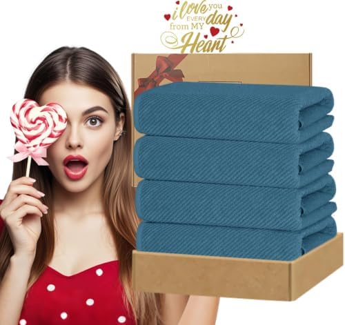 VOOVA & MOVAS Bath Towels 4PC, 100% Cotton, 30x56 in, Denim Blue