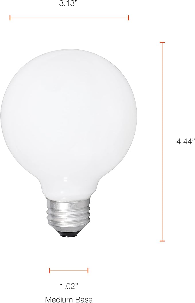 Sylvania Incandescent Double Life Décor Globe Light Bulb, 40W, G25, Medium Base, 265 Lumens, Frosted, 2850K, Soft White - 3 Pack (15345)