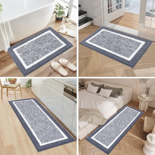 Pauwer Bathroom Rug Sets 3 Piece, Non Slip Washable Bath Mat, Dark Grey