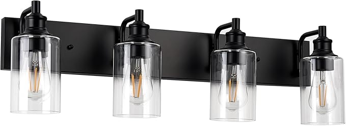 4-Light Bathroom Light Fixtures Modern Black Vanity Lights for Bathroom Lighting Fixtures Over Mirror for Cabinet Mirror Bedroom Hallway