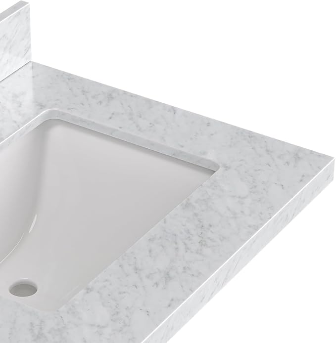 ARIEL Loren 72-inch Bathroom Vanity with Sink,Solid Wood, 1.5-inch Italian Carrara Marble Countertop, Double Rectangular Porcelain Sink, 4 Soft Closing Doors, 3 Dovetail Drawers, White